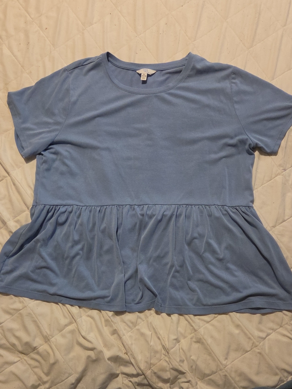 Time and Tru Light Blue Peplum Short-Sleeve Top, XL